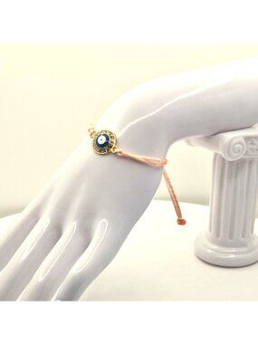 Evil Eye Bracelet, Peach Adjustable Bracelet, Protection Bracelet, Lucky Charm